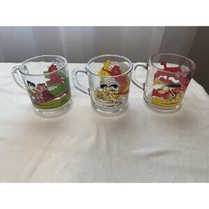 VTG Lot 3 McDonalds Garfield Odie Clear Glass Coffee Cups Mugs Set 1978
